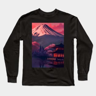 Red Japanese Mountain Long Sleeve T-Shirt